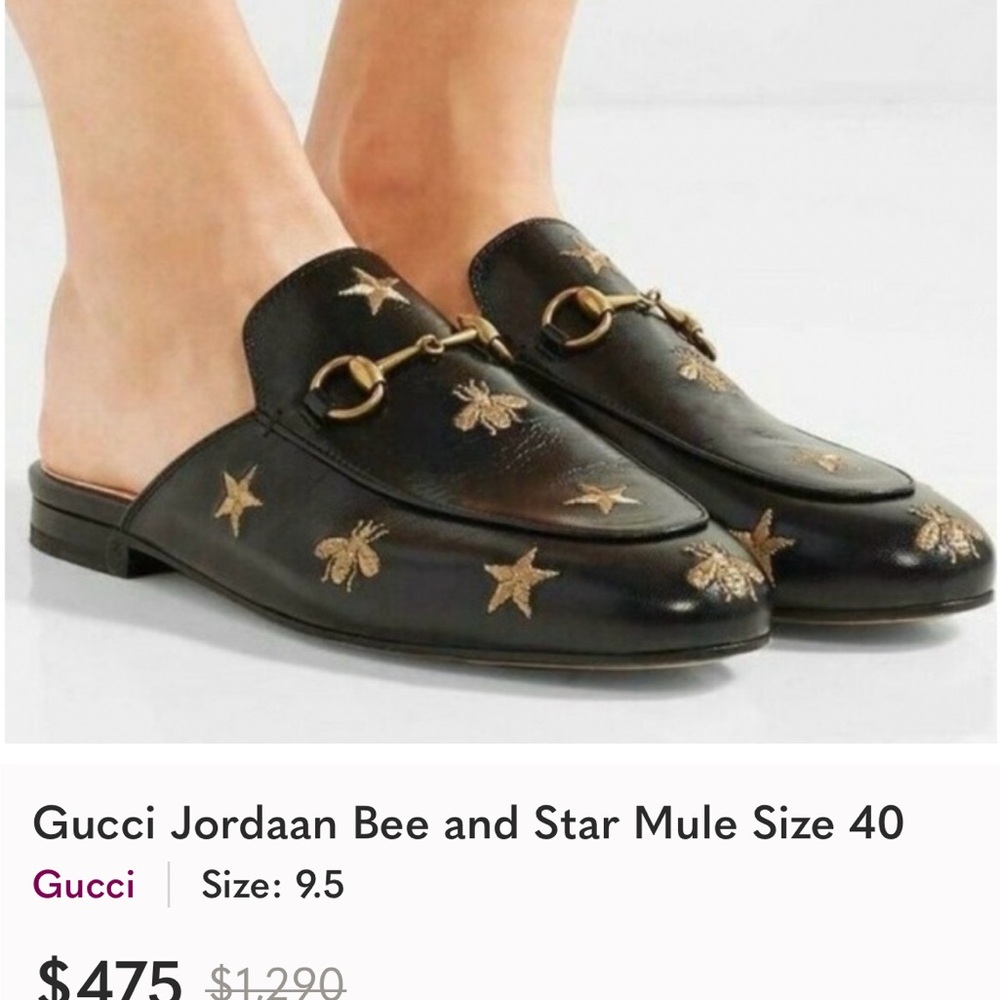 Princetown Designer Style Mules Black Gold Embroidered Bees & Stars —PLEASE READ